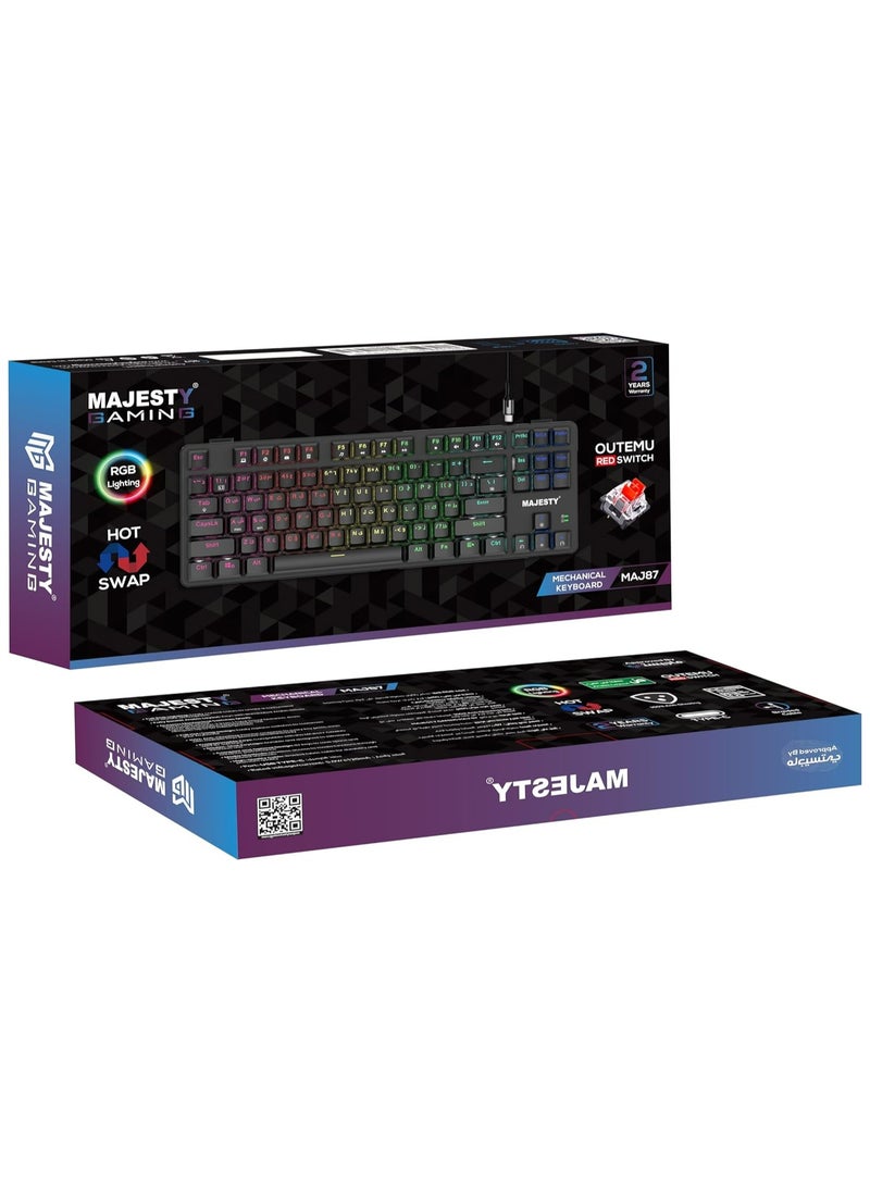 ماجيستي كيبورد ألعاب ميكانيكي 87 مفتاح من ماجيستي ، RGB ، سويتش أكيبورد ألعاب ميكانيكي 87 مفتاح من ماجيستي | إضاءة RGB | سويتش أوتيمو الأحمر | مفاتيح مضيئة عربي/إنجليزي | تصميم Hot-Swap | كيبل Type-C قابل للفصل  - Image 3