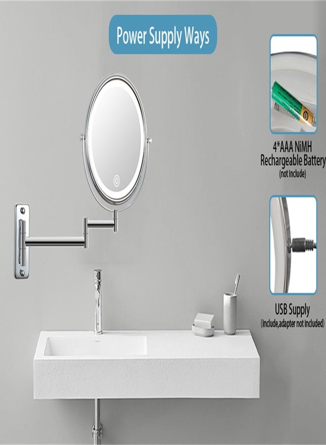 Wall Mount Vanity Mirror with Lights, 8 Inch Double Sided 10X Lighted Makeup Magnifying Mirror,3 Color Lighting Dimmable LED Bathroom Cosmetic Mirror, 360 Rotation Shaving Make Up Mirror (Chrome) - Image 5