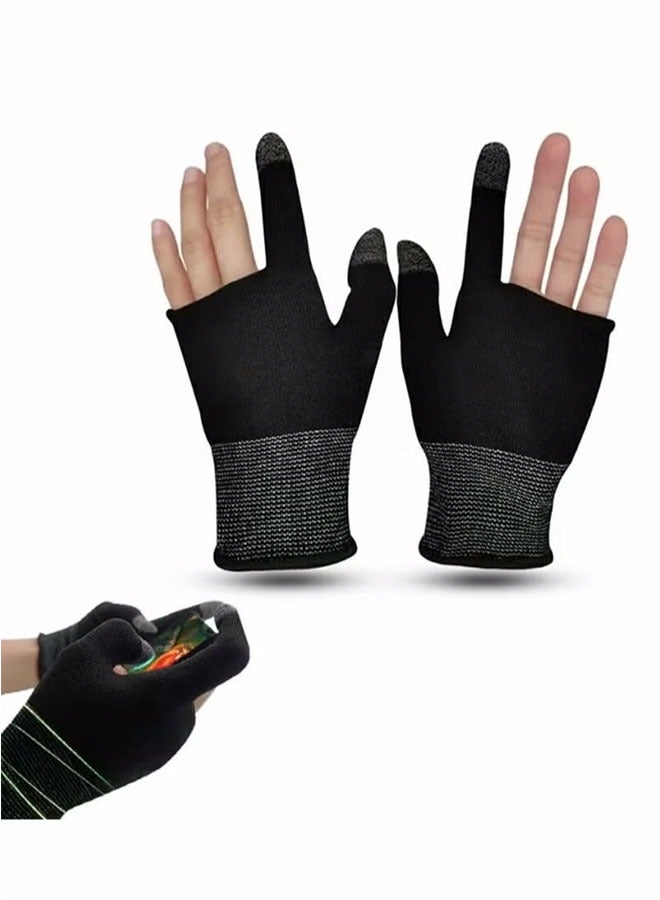 E-Sports Gaming Gloves Finger Sleeves Anti-Sweat Breathable Thumb for Highly Sensitive Nano-Silver Fiber Material and Nylon PUBG Mobile Phone Games Accessories (Black)  - Image 1