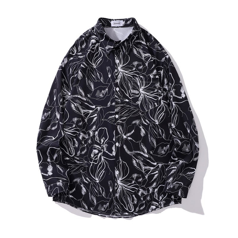 Pu Shuai Japanese Retro Design Hawaiian Floral Long-Sleeved Shirt Couple Hong Kong Style Casual Long-Sleeved Coat For Men And Women - Image 1