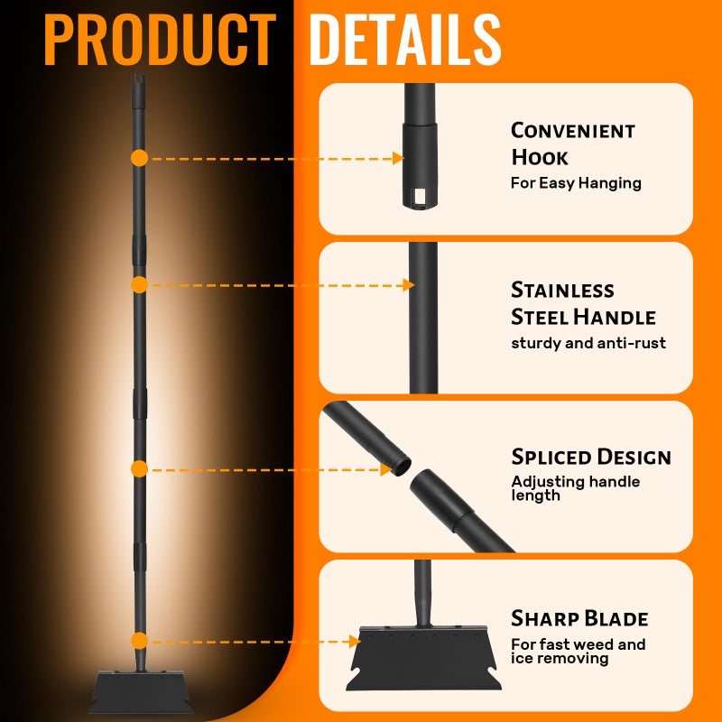 ABtool Garden Flat Shovel Scraper, Multifunctional Garden Cleaning Shovel with 59 Inch Long Handle, Heavy Duty Outdoor Floor Scraper for Weed Cleaning,Trenching,Edging and Removing Snow,Ice,Weeds,Dirty,Moss - Image 5