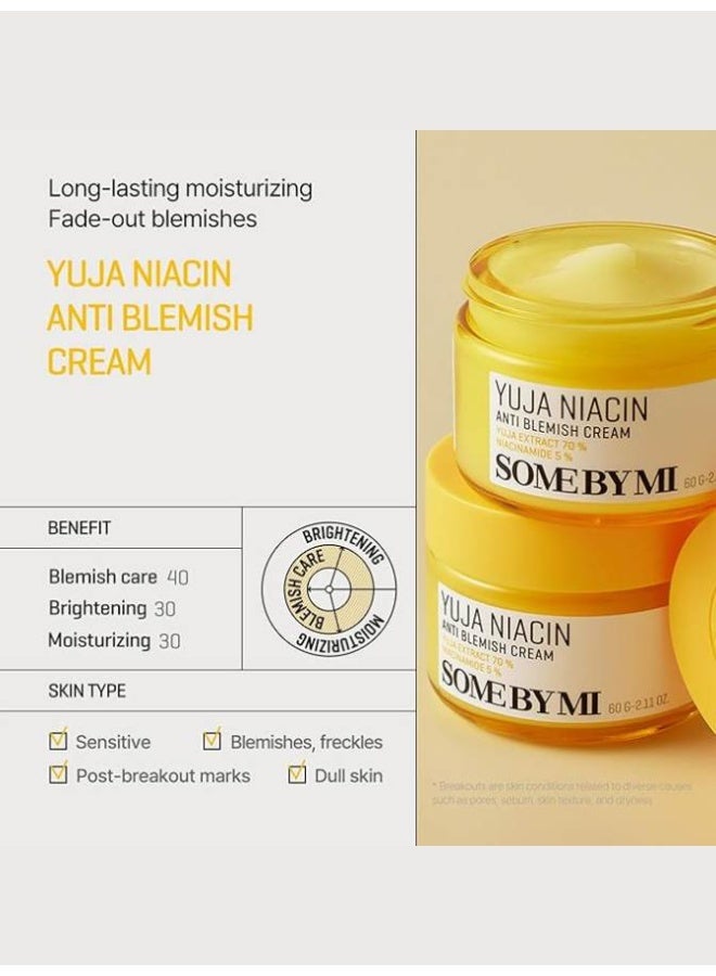 SOME BY MI Yuja Niacin Anti Blemish Cream 60ml (2.02oz) – Brightening Vitamin C + Niacinamide Gel Moisturizer for Dark Spots, Acne Marks & Uneven Tone | Lightweight Hydrating Korean Face Cream with Yuzu (Yuja) Extract for Glow, Pore Care & Smooth, Clear Skin – Daily Spot-Fading Cream 60ml - Image 4