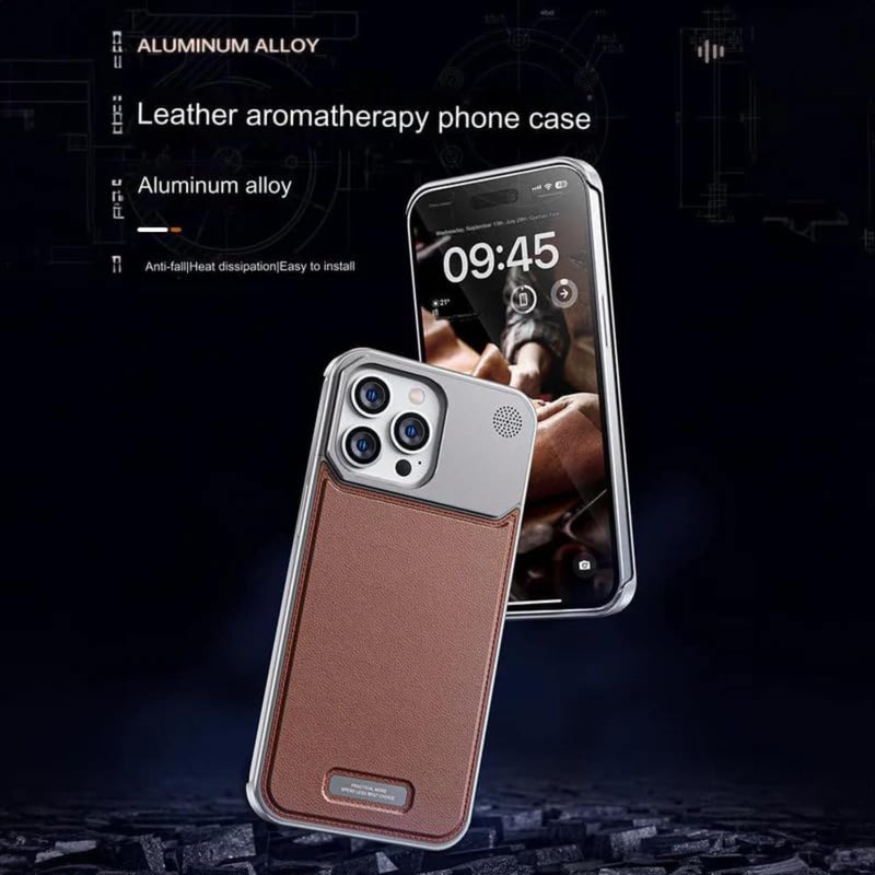 Tech Trendz Premium Metallic Aero Flex Aluminium Leather Case with Aroma Perfume Cover Compatible for iPhone 16 Pro Cover with Fragrance Aroma for iPhone 16 Pro Leather Cover (Brown) - Image 3