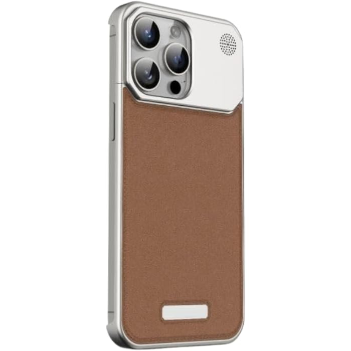 Tech Trendz Premium Metallic Aero Flex Aluminium Leather Case with Aroma Perfume Cover Compatible for iPhone 16 Pro Cover with Fragrance Aroma for iPhone 16 Pro Leather Cover (Brown) - Image 1