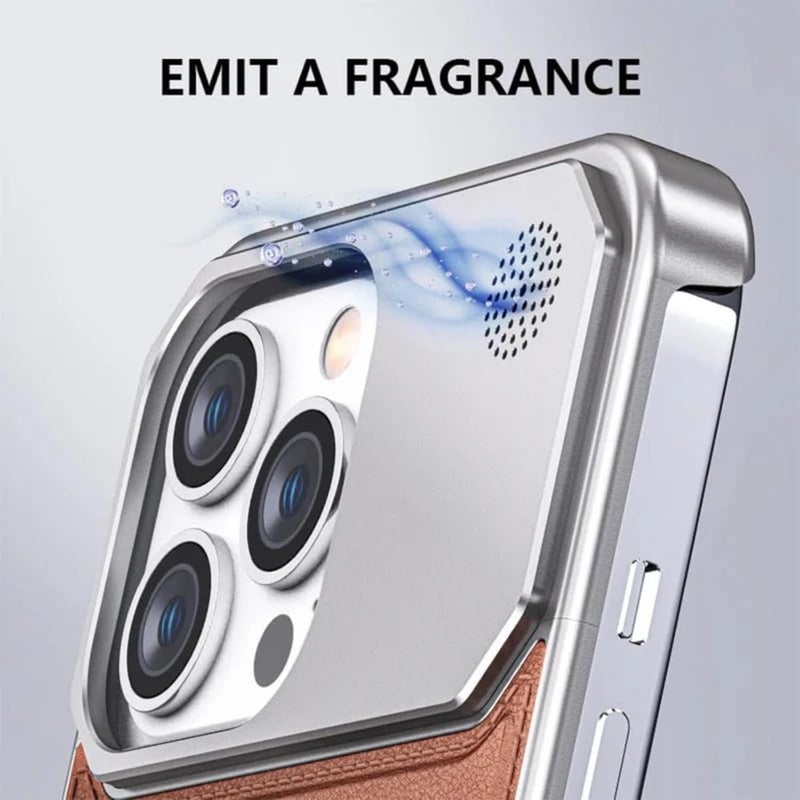 Tech Trendz Premium Metallic Aero Flex Aluminium Leather Case with Aroma Perfume Cover Compatible for iPhone 16 Pro Cover with Fragrance Aroma for iPhone 16 Pro Leather Cover (Brown) - Image 2