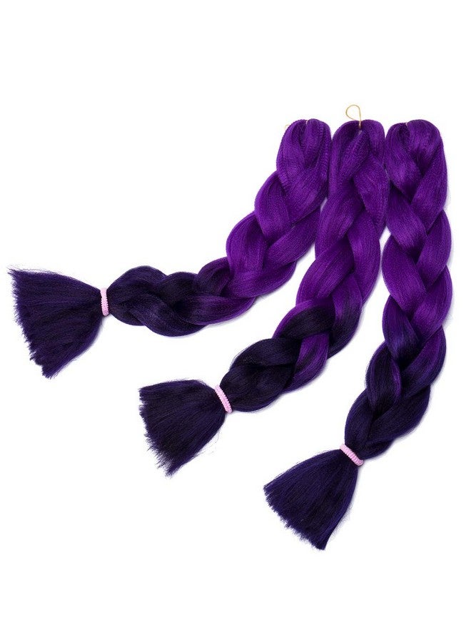 S-noilite 24 Inch Ombre Jumbo Braiding Hair Extensions Jumbo Braid Hair Ombre Long Jumbo Braids For Box Twist Braid Crochet Hair High Temperature Fiber 3 Tone Colored (3 Bundles Purple To Dark Purple) - Image 4