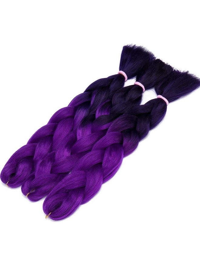 S-noilite 24 Inch Ombre Jumbo Braiding Hair Extensions Jumbo Braid Hair Ombre Long Jumbo Braids For Box Twist Braid Crochet Hair High Temperature Fiber 3 Tone Colored (3 Bundles Purple To Dark Purple) - Image 5