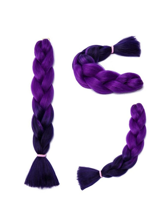 S-noilite 24 Inch Ombre Jumbo Braiding Hair Extensions Jumbo Braid Hair Ombre Long Jumbo Braids For Box Twist Braid Crochet Hair High Temperature Fiber 3 Tone Colored (3 Bundles Purple To Dark Purple) - Image 3