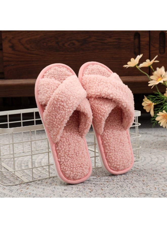 GUOLUOFEI Women’s Cozy Plush Open Toe Slippers Cross Band Furry Fluffy Memory Foam Soft House Slides Indoor Outdoor - Image 1