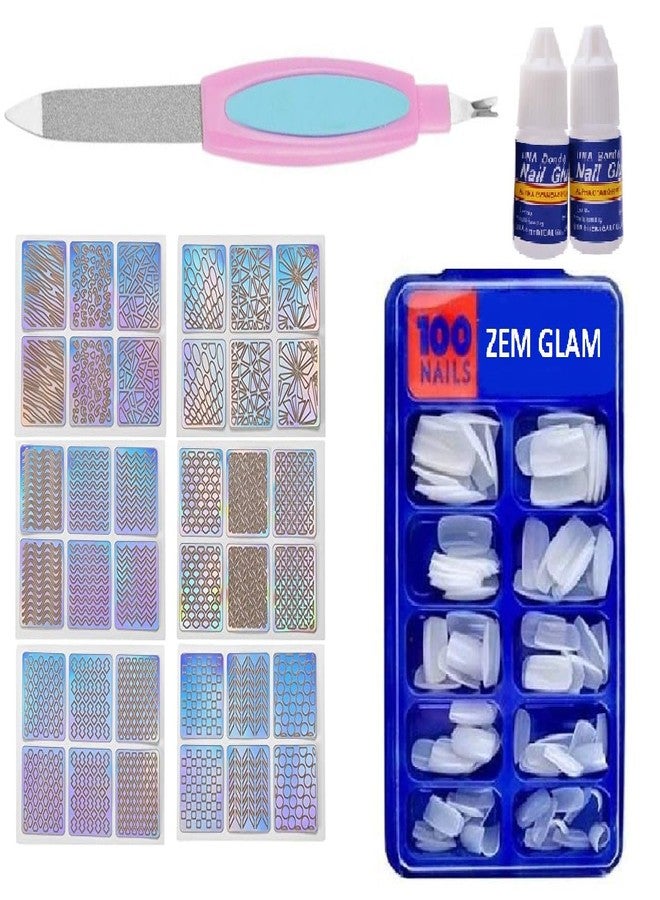 ZemGlam Professional Beauty Artificial Nails Glue Filter and Nails Sticker Sheets Combo Pack for Women - Image 1