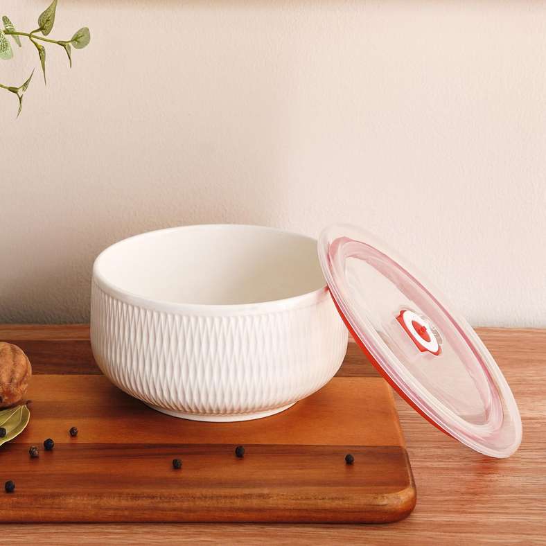 وعاء من الصين العظمية البيضاء مع غطاء - 750 مل