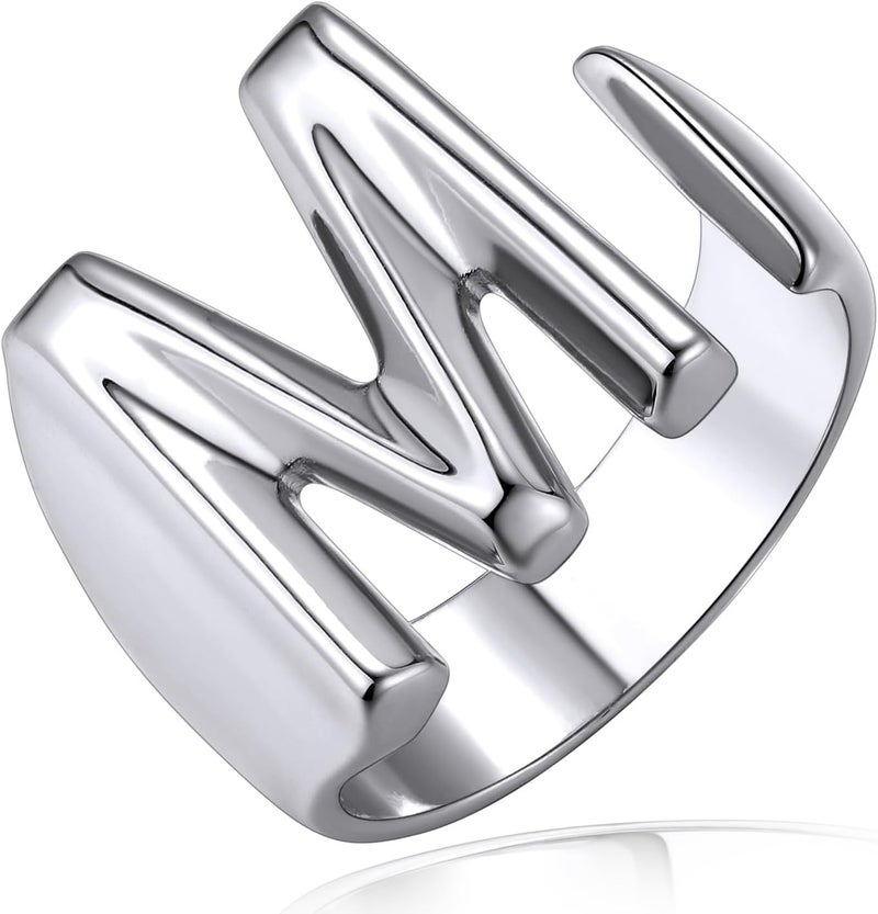 KeyStyle Bold Initial Letter Rings Adjustable, GoldChic Jewelry Women Gold Statement Ring Personalized Engraved Women’s Open Signet Ring for Party (Gold, White Gold, Black) - Image 1