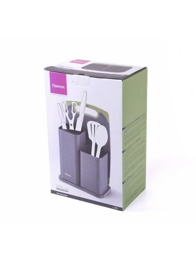 Fissman  Kitchen Utensil Organizer with Cutting Board Holder, Multi-Functional Countertop Storage Rack, Knives, Cooking Tools & Kitchen Accessories, Compact Kitchen Storage Holder  | Best Price UAE
