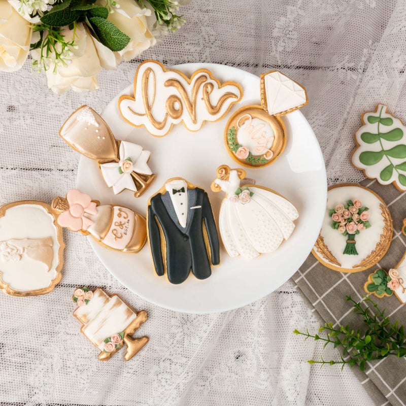 Flycalf Love Cookie Cutters Set of 11 with 3D Stamper PLA Kitchen Cake Wedding Dress Love Ring Shapes for Kids 3"" Baking Embossing Stamps Mold Supplies Biscuit Tools - Image 4