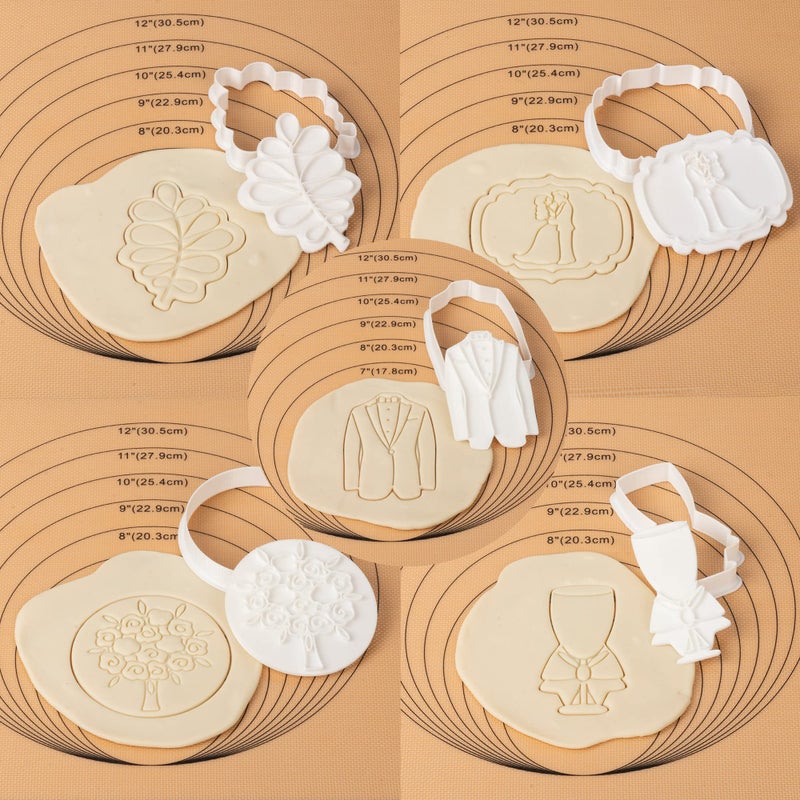 Flycalf Love Cookie Cutters Set of 11 with 3D Stamper PLA Kitchen Cake Wedding Dress Love Ring Shapes for Kids 3"" Baking Embossing Stamps Mold Supplies Biscuit Tools - Image 3