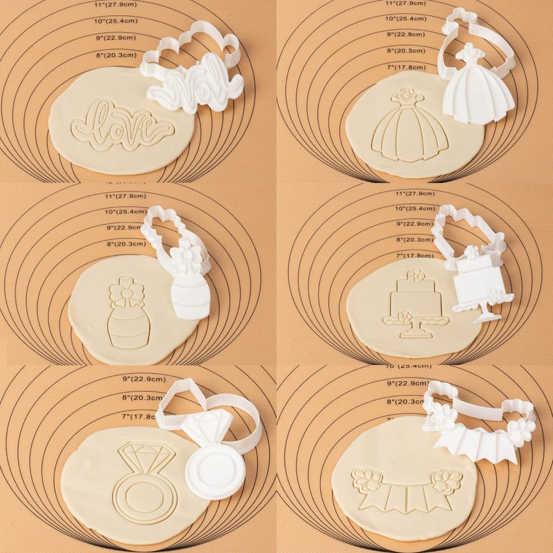 Flycalf Love Cookie Cutters Set of 11 with 3D Stamper PLA Kitchen Cake Wedding Dress Love Ring Shapes for Kids 3"" Baking Embossing Stamps Mold Supplies Biscuit Tools - Image 2