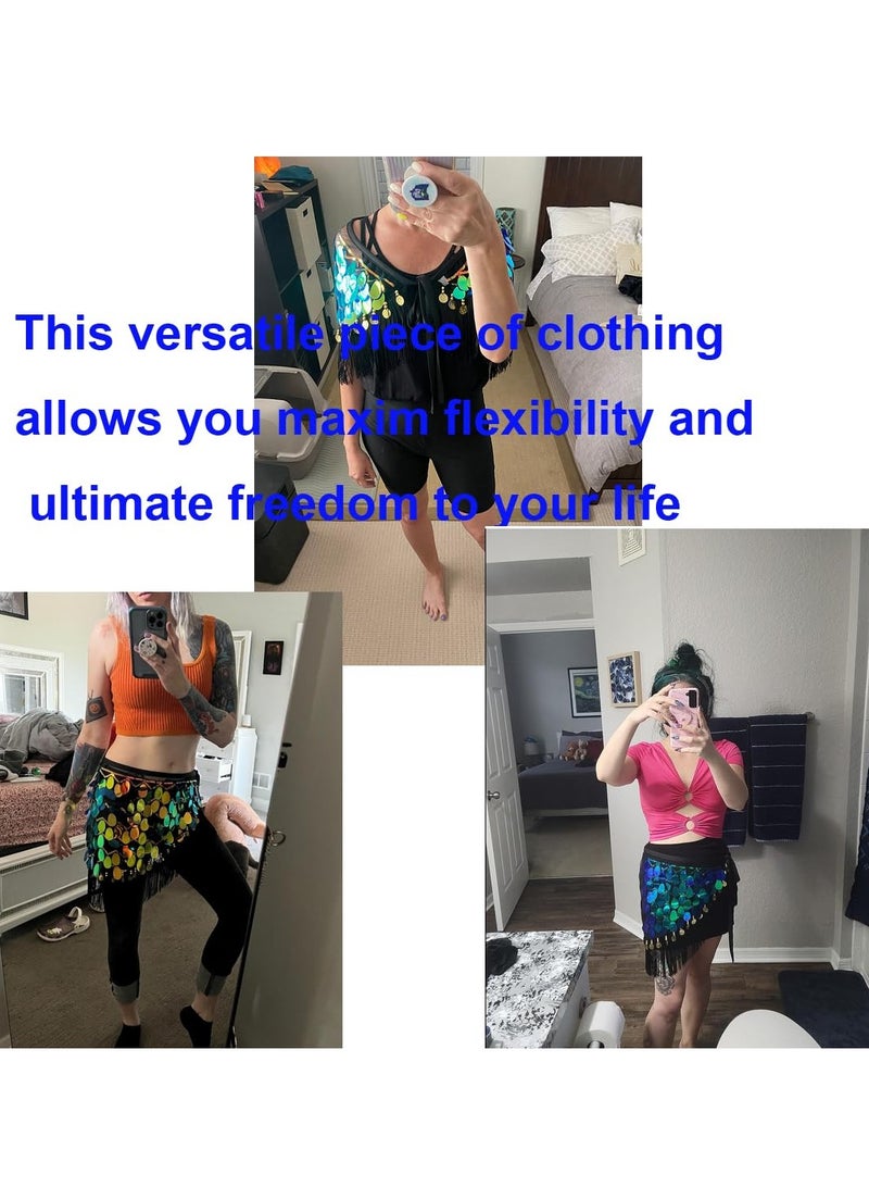 Belly Dance Hip Scarf, Glitter Fringe Triangle Wrap Belt Sparkle Skirt for Women Outfit Accessory with Tassel Sequins for Women Girl Latin Zumba Yoga (Green) - Image 5