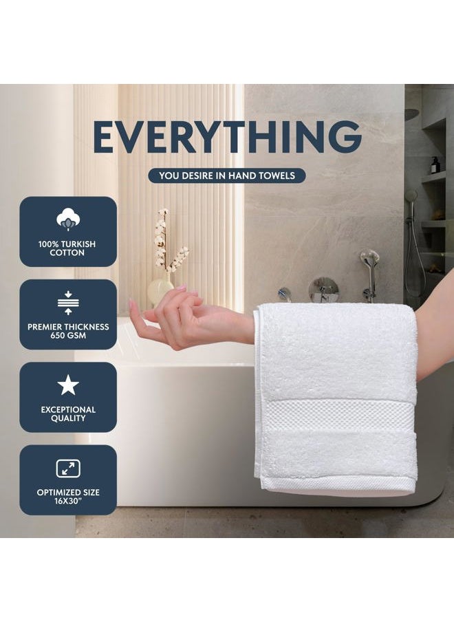 White Classic Luxury White Hand Towels - Soft 100% Turkish Cotton | Highly Absorbent Hotel spa Bathroom Towel Collection | 16x30 Inch | Set of 6  - Image 2