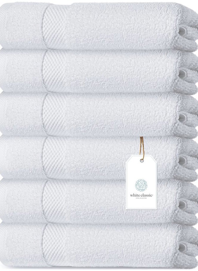 White Classic Luxury White Hand Towels - Soft 100% Turkish Cotton | Highly Absorbent Hotel spa Bathroom Towel Collection | 16x30 Inch | Set of 6  - Image 1