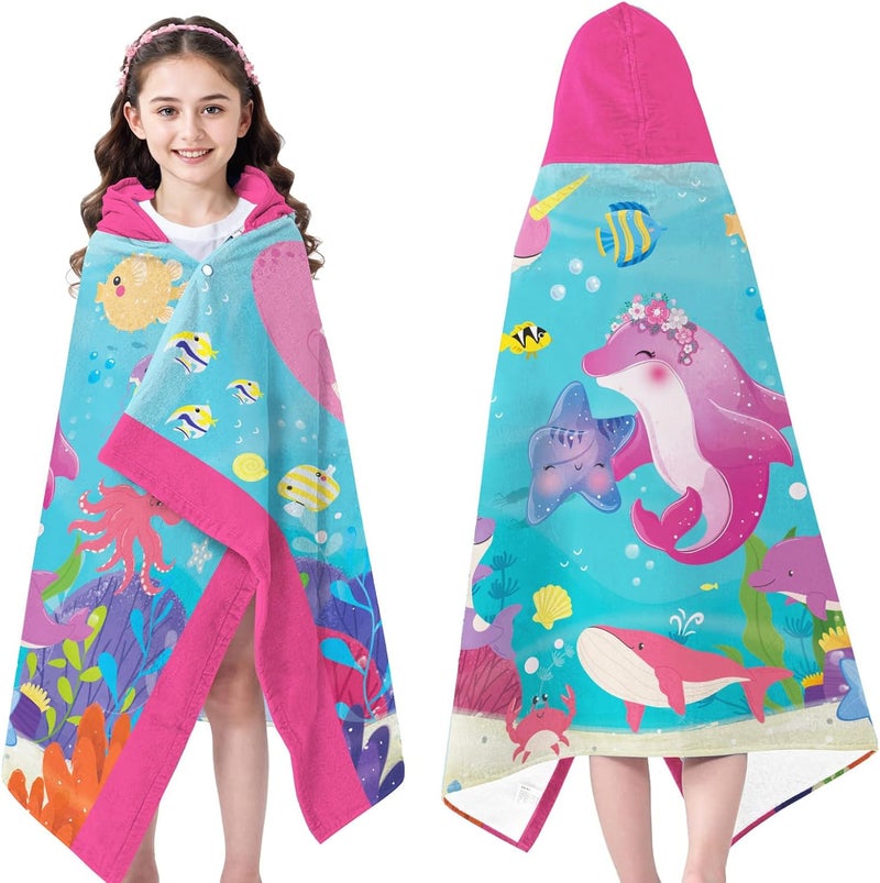 INXENG Kids Bath Towels, Soft Hooded Towel for Boys and Girls, Bathrobe with Colorful Pattern, Cute Towel for Pool, Beach, and Bathroom, Ideal Gift for Children - Image 1