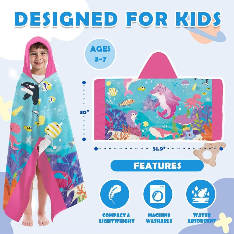 INXENG Kids Bath Towels, Soft Hooded Towel for Boys and Girls, Bathrobe with Colorful Pattern, Cute Towel for Pool, Beach, and Bathroom, Ideal Gift for Children - Image 4