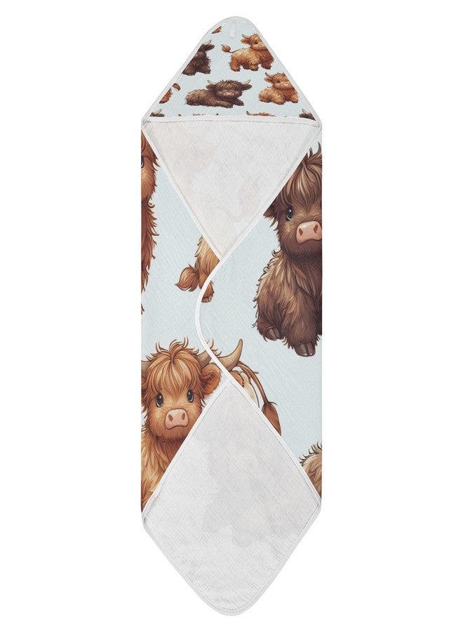 WELLDAY Highland Cows Hooded Baby Bath Towels, Cotton Soft Hooded Towel for Babies - Absorbent Baby Bath Towels 30x30 Inch - Image 1
