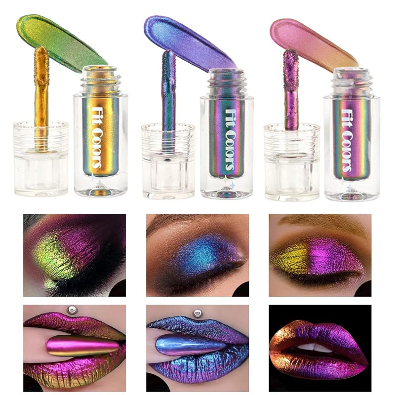 Domality Chameleon Eyeshadow Liquid Set, 3pcs Intense Color Shifting Multichrome Eyeshadow, Highly Pigment Metallic Long Lasting Quick-Drying No Creasing Eye Makeup - Image 1