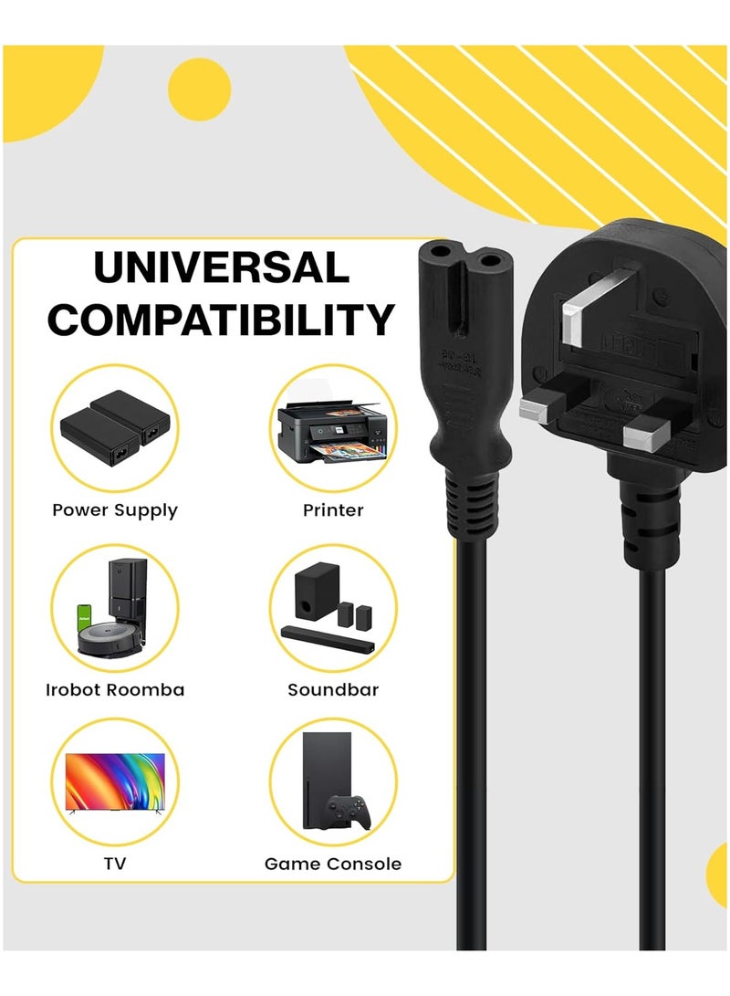 2- Slot Printer Power Cord Cabler 5ft Power Cord with 2.5 A Fuse, IEC-320-C5 to UK Plug BS1363  - Image 2