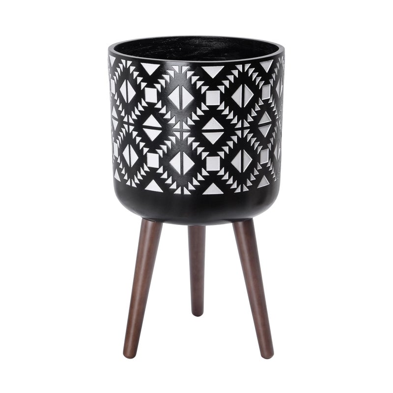 Dvine Dev 12 Inch Planter Pot with Stand MidCentury Tall Plant Pot with Legs for Indoor Plants WhiteBlack 88GC4