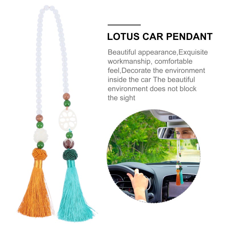 1Pc Rearview Mirror Bead Roots Pendant Car Interior Hanging Decor - Image 1