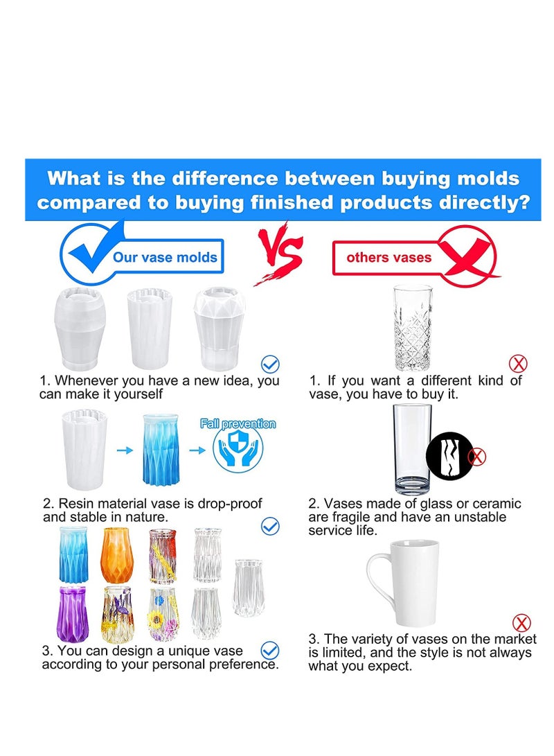 Excefore Vase Silicone Mold Flower Pot Candle Holder Mold, 3 PCS Bud Vase Silicone Molds Kit, Epoxy Casting Flower Vase Molds for Home Decoration - Image 4