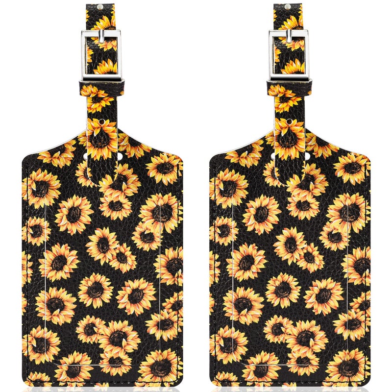 Travelambo Luggage Tags for Suitcases Faux Leather Privacy Protection 2 Pack Bag Tags Travel Accessories Essential, Sunflower - Image 1