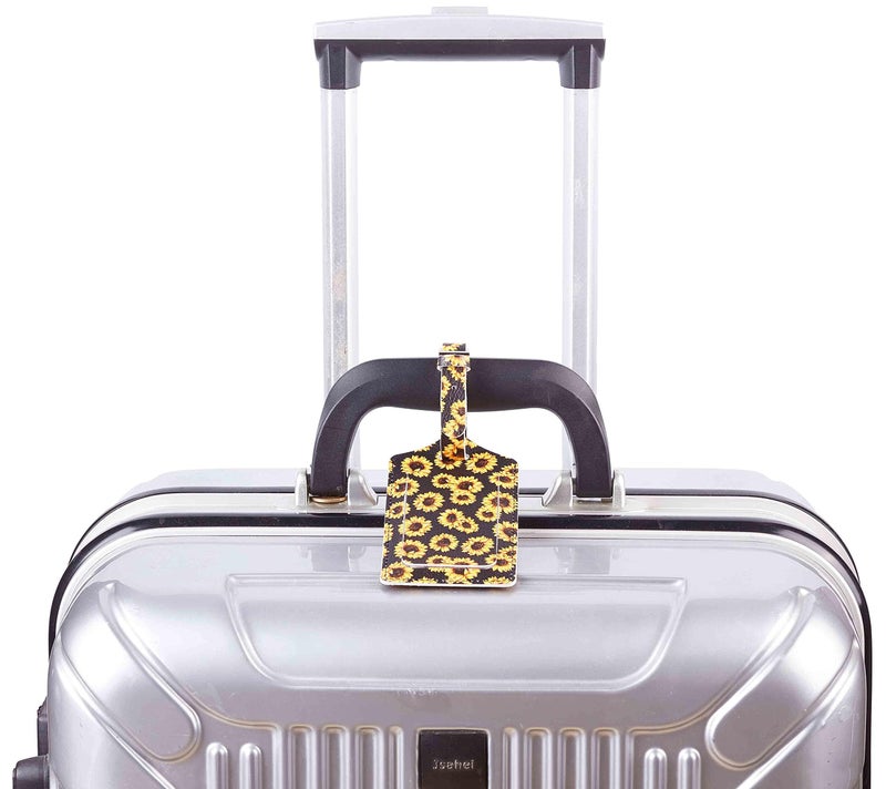 Travelambo Luggage Tags for Suitcases Faux Leather Privacy Protection 2 Pack Bag Tags Travel Accessories Essential, Sunflower - Image 5