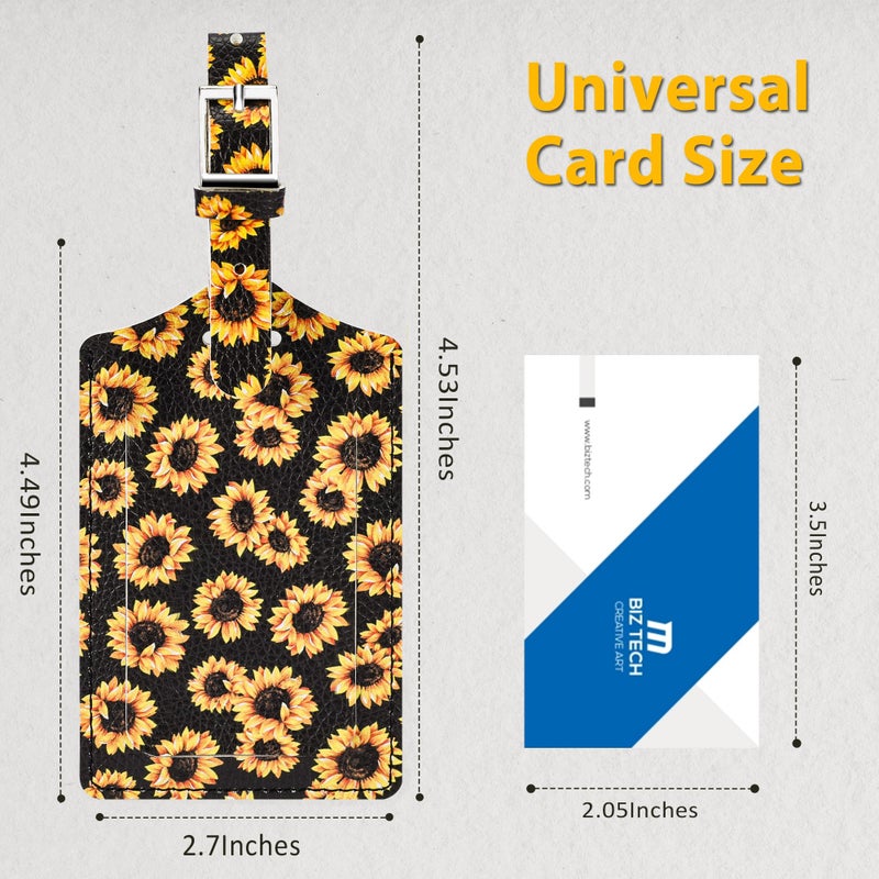 Travelambo Luggage Tags for Suitcases Faux Leather Privacy Protection 2 Pack Bag Tags Travel Accessories Essential, Sunflower - Image 2