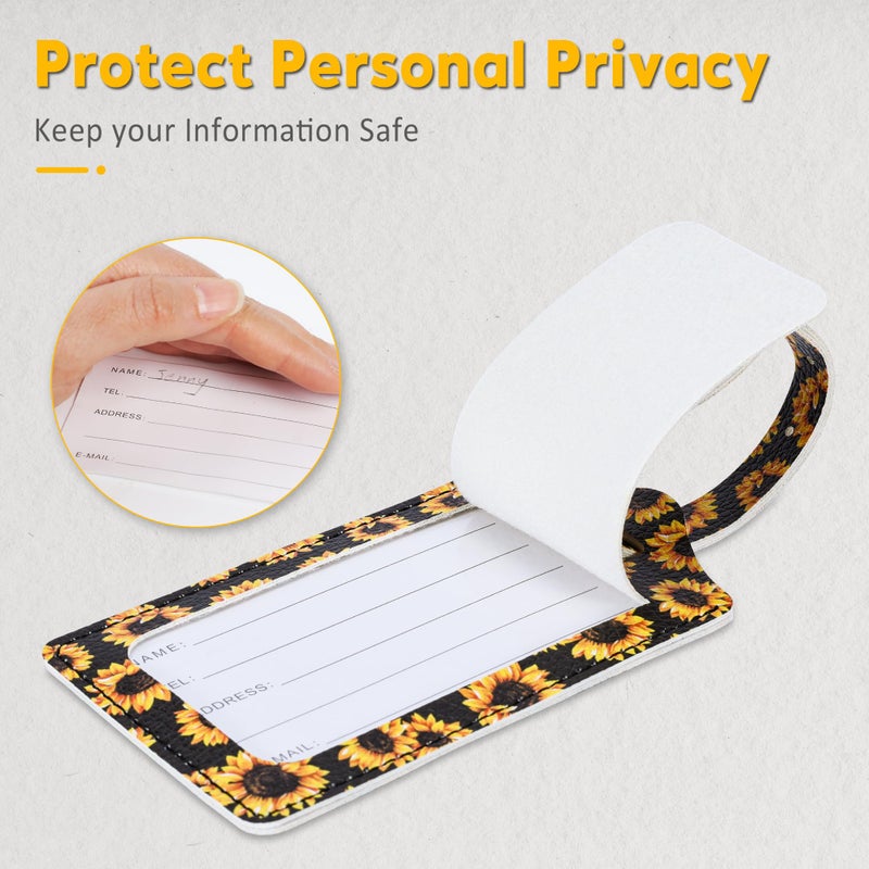 Travelambo Luggage Tags for Suitcases Faux Leather Privacy Protection 2 Pack Bag Tags Travel Accessories Essential, Sunflower - Image 3