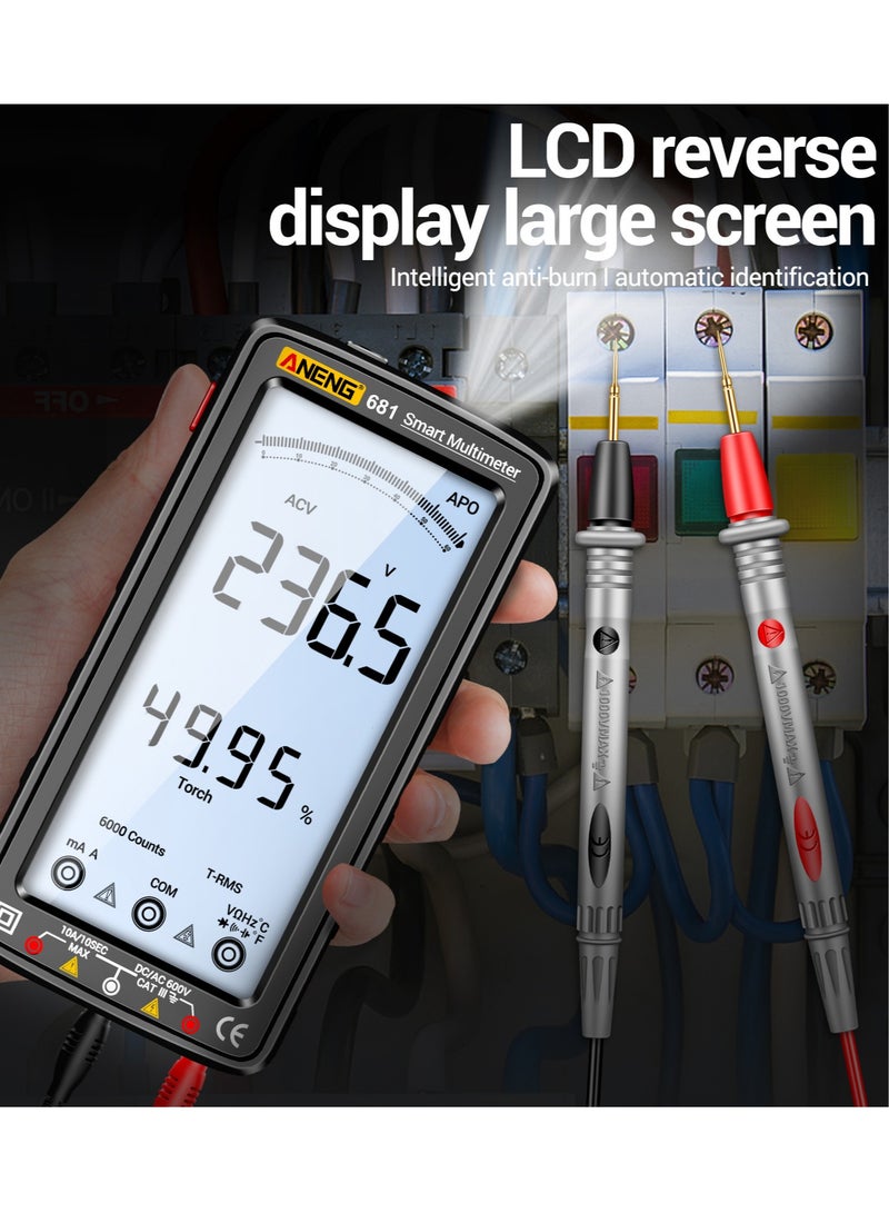 681 6000 Counts Digital Multimeter Smart Anti-burn Rechargeable Universal Meter NCV Tester 5-inch Large LCD with Backlit Flashlight - Image 3