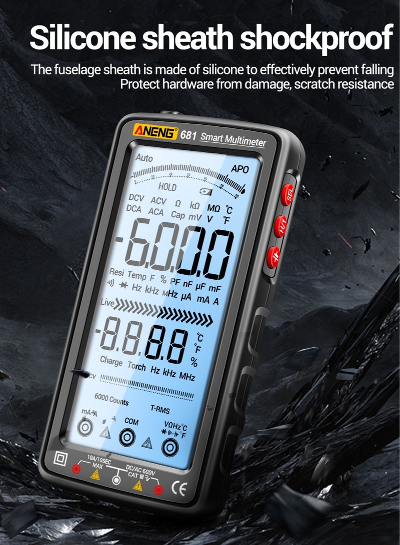 681 6000 Counts Digital Multimeter Smart Anti-burn Rechargeable Universal Meter NCV Tester 5-inch Large LCD with Backlit Flashlight - Image 2