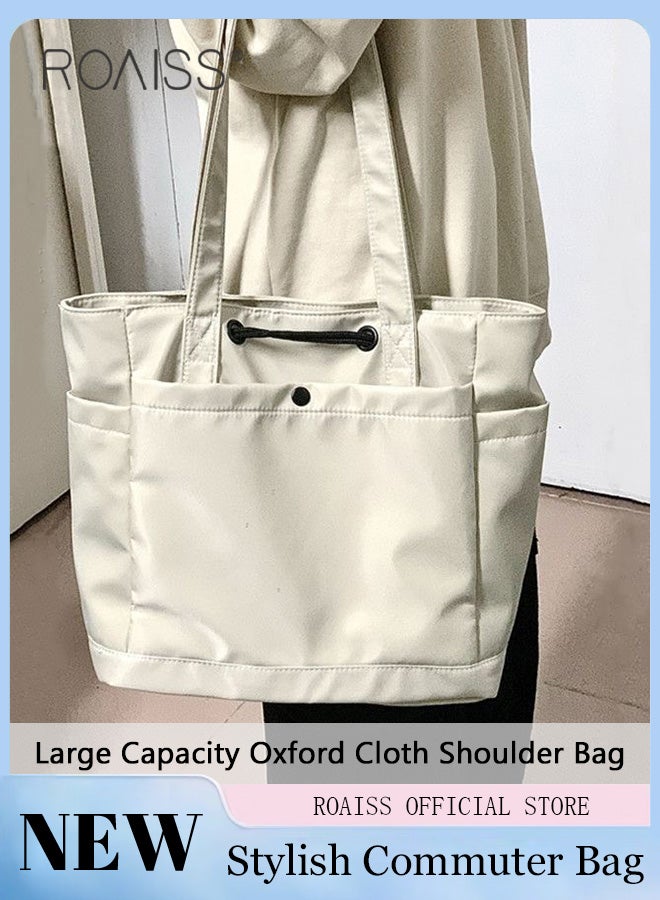 roaiss Large Capacity Tote Bag for Women and Men Women's Nylon Waterproof Drawstring Portable Shoulder Crossbody Bags Students Casual Simple Fashion Zipper Solid Handbags Ideal for Commuting Shopping  - Image 1