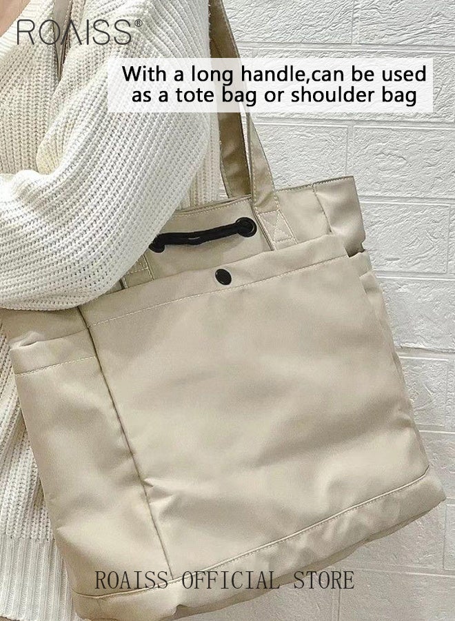 roaiss Large Capacity Tote Bag for Women and Men Women's Nylon Waterproof Drawstring Portable Shoulder Crossbody Bags Students Casual Simple Fashion Zipper Solid Handbags Ideal for Commuting Shopping  - Image 4