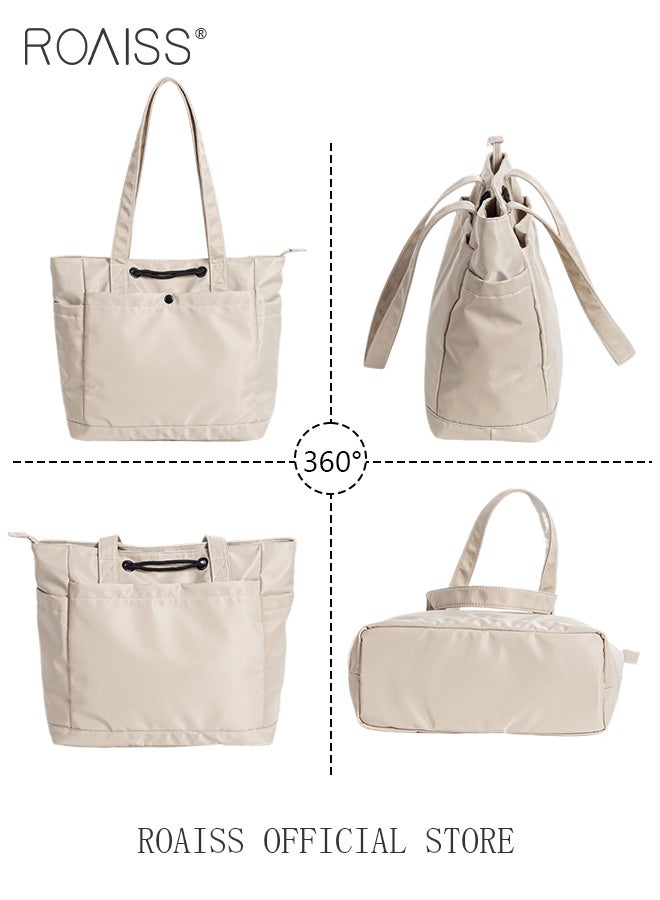 roaiss Large Capacity Tote Bag for Women and Men Women's Nylon Waterproof Drawstring Portable Shoulder Crossbody Bags Students Casual Simple Fashion Zipper Solid Handbags Ideal for Commuting Shopping  - Image 5