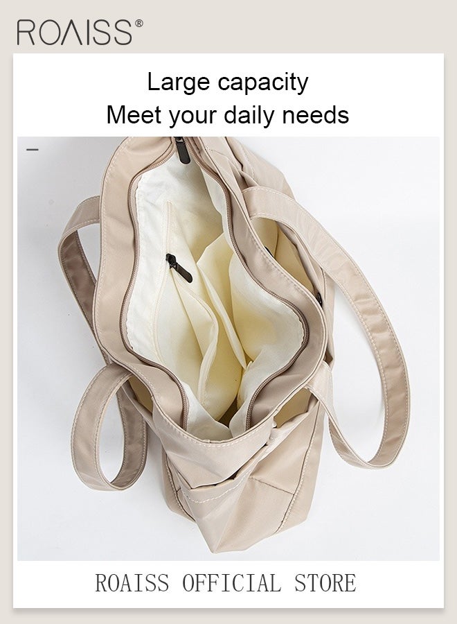 roaiss Large Capacity Tote Bag for Women and Men Women's Nylon Waterproof Drawstring Portable Shoulder Crossbody Bags Students Casual Simple Fashion Zipper Solid Handbags Ideal for Commuting Shopping  - Image 3