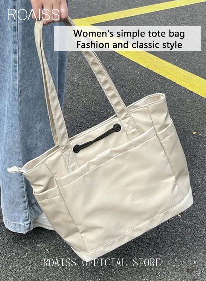 roaiss Large Capacity Tote Bag for Women and Men Women's Nylon Waterproof Drawstring Portable Shoulder Crossbody Bags Students Casual Simple Fashion Zipper Solid Handbags Ideal for Commuting Shopping  - Image 2