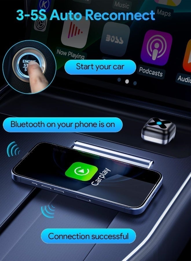 فيكالو شريحة محول لاسلكي صغير لـ CarPlay و Android Auto بتقنية WiFi 5.8 جيجاهرتز وبلوتوث 5.4، اتصال تلقائي خلال 3-5 ثوانٍ، مزود بمنافذ USB-C و USB-A وكابل تمديد، متوافق مع iOS 10+ و Android 10+ - Image 4