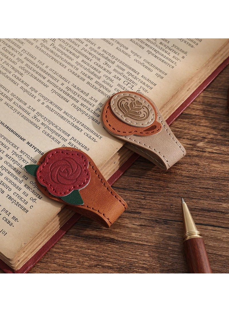 2PCS Vintage Magnetic Leather Bookmark, Leather Magnetic Bookmarks for Women, Magnetic PU Bookmarks Clip Book Accessories - Image 1