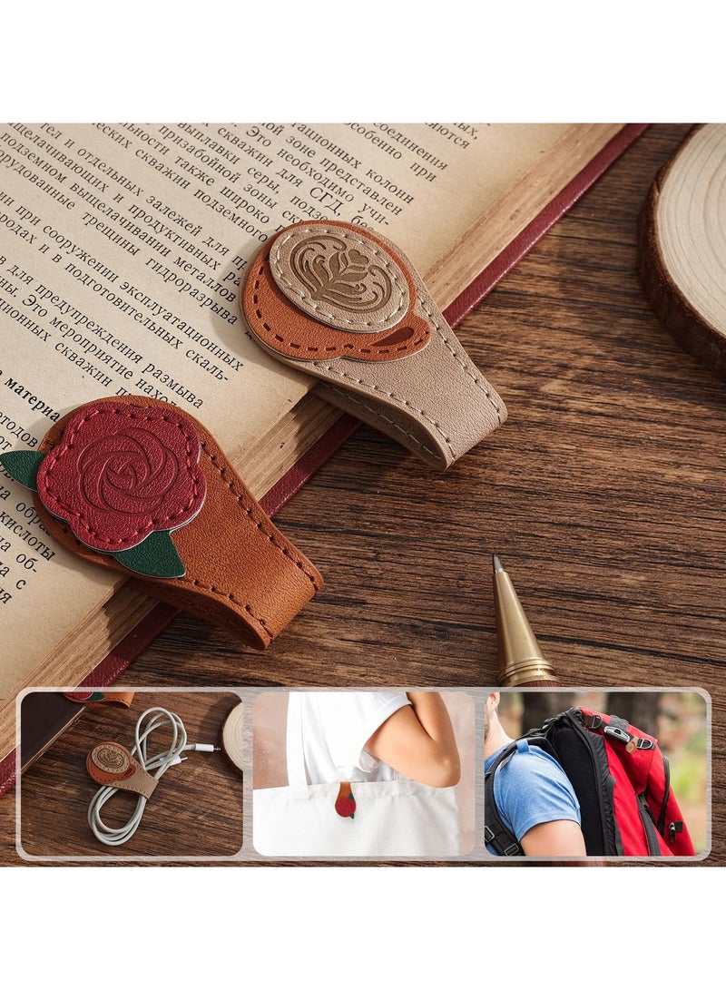 2PCS Vintage Magnetic Leather Bookmark, Leather Magnetic Bookmarks for Women, Magnetic PU Bookmarks Clip Book Accessories - Image 2