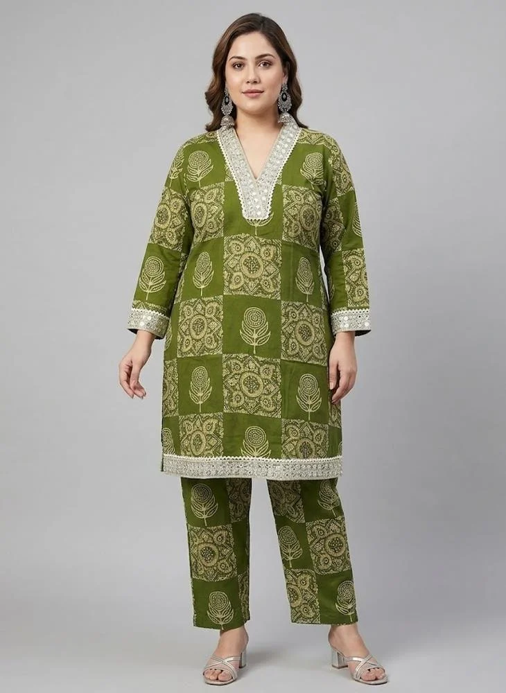 Viny PLUS SIZE VINY Green Printed Top & Palazzo Set – Women's Indian Ethnic Wear