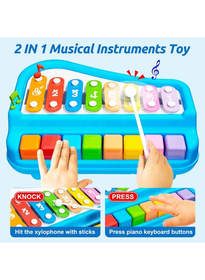VGRASSP 2 in 1 Big Xylophone and Piano Toy for Kids with 8 Colorful Keys and Drum Sticks - Musical Instrument Toy for Baby and Toddlers - Blue - Image 4
