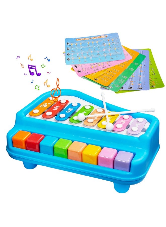 VGRASSP 2 in 1 Big Xylophone and Piano Toy for Kids with 8 Colorful Keys and Drum Sticks - Musical Instrument Toy for Baby and Toddlers - Blue - Image 1