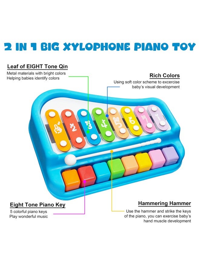 VGRASSP 2 in 1 Big Xylophone and Piano Toy for Kids with 8 Colorful Keys and Drum Sticks - Musical Instrument Toy for Baby and Toddlers - Blue - Image 5