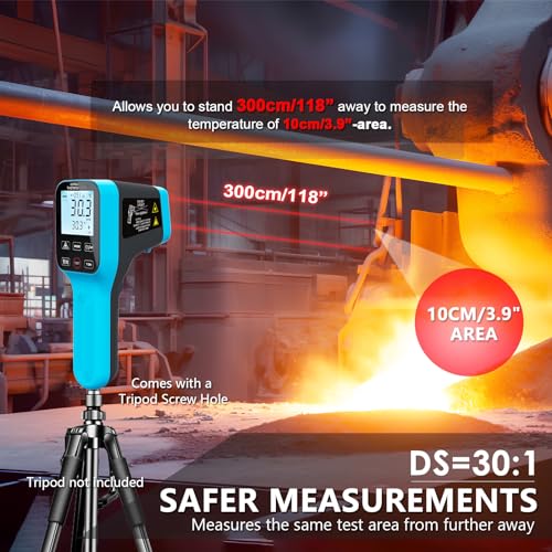 H HOLDPEAK Infrared Thermometer Gun Rechargeable, -58℉~2912℉ High Temp Laser Industrial Thermometer, D:S=30:1 Touch Button Waterproof Pyrometer, Digital IR Temperature Gauge with Type-C Port (NOT for Human) - Image 2
